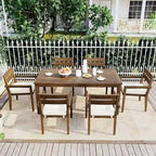 7 Patio Dining Set, Acacia Wood Rectangular Outdoor Dining Table with Chairs