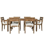 7 Patio Dining Set, Acacia Wood Rectangular Outdoor Dining Table with Chairs