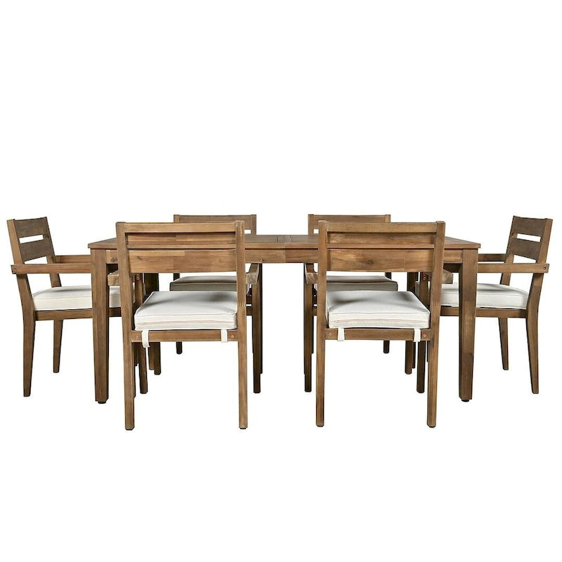 7 Patio Dining Set, Acacia Wood Rectangular Outdoor Dining Table with Chairs