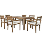 7 Patio Dining Set, Acacia Wood Rectangular Outdoor Dining Table with Chairs