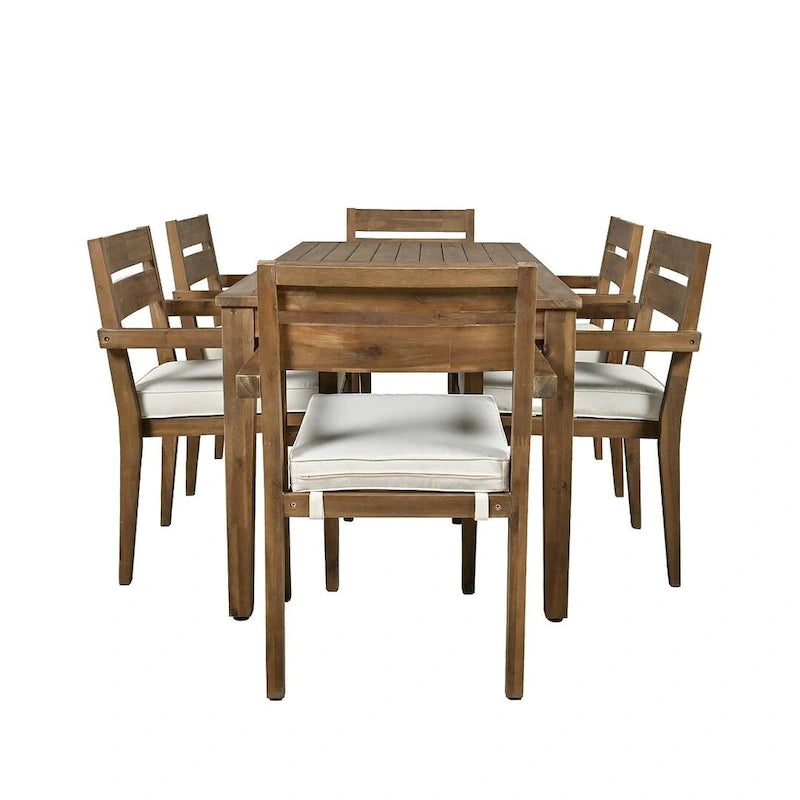 7 Patio Dining Set, Acacia Wood Rectangular Outdoor Dining Table with Chairs