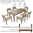 7 Patio Dining Set, Acacia Wood Rectangular Outdoor Dining Table with Chairs