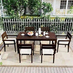 7 Patio Dining Set, Acacia Wood Rectangular Outdoor Dining Table with Chairs