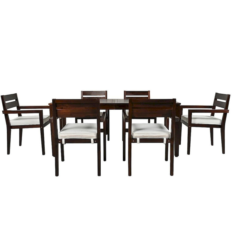 7 Patio Dining Set, Acacia Wood Rectangular Outdoor Dining Table with Chairs