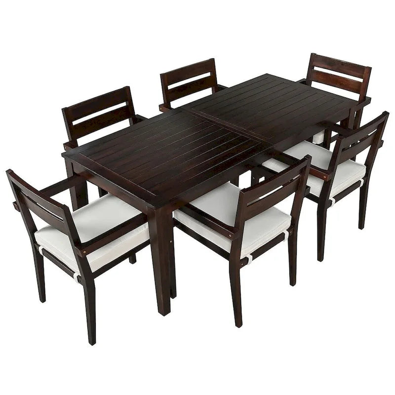 7 Patio Dining Set, Acacia Wood Rectangular Outdoor Dining Table with Chairs