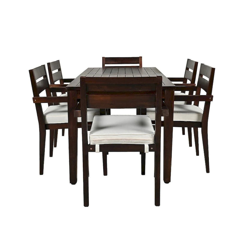 7 Patio Dining Set, Acacia Wood Rectangular Outdoor Dining Table with Chairs