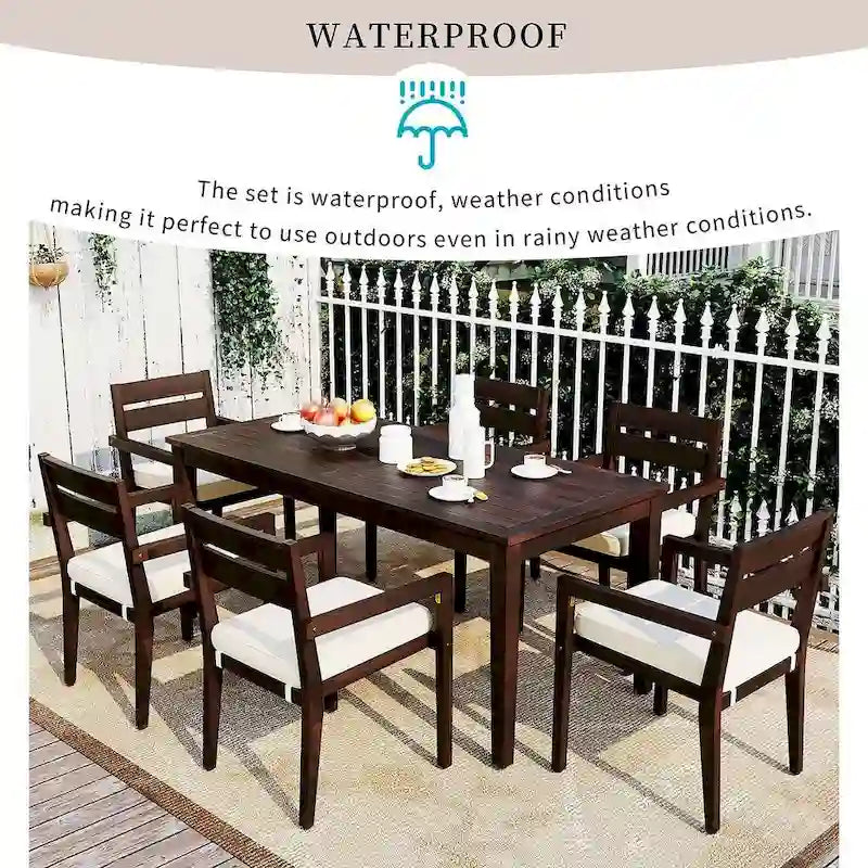 7 Patio Dining Set, Acacia Wood Rectangular Outdoor Dining Table with Chairs