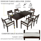 7 Patio Dining Set, Acacia Wood Rectangular Outdoor Dining Table with Chairs