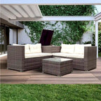 Beige 4-Piece Patio Sectional Wicker Rattan Sofa Set with Storage