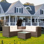 Beige 4-Piece Patio Sectional Wicker Rattan Sofa Set with Storage