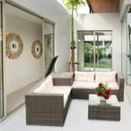 Beige 4-Piece Patio Sectional Wicker Rattan Sofa Set with Storage