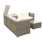 Beige 4-Piece Patio Sectional Wicker Rattan Sofa Set with Storage