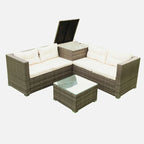 Beige 4-Piece Patio Sectional Wicker Rattan Sofa Set with Storage