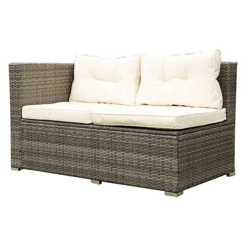 Beige 4-Piece Patio Sectional Wicker Rattan Sofa Set with Storage