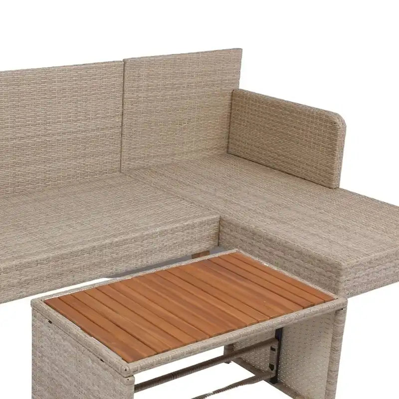 3 Piece Patio Sectional Wicker Rattan Outdoor Furniture Sofa Set Natural Yellow Wicker + Dark Grey Cushion