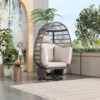 Outdoor Swivel Chair with Cushions, Rattan Egg Patio Chair with Rocking Function for Balcony(Grey Wicker + Beige Cushion)