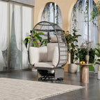 Outdoor Swivel Chair with Cushions, Rattan Egg Patio Chair with Rocking Function for Balcony(Grey Wicker + Beige Cushion)