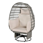 Outdoor Swivel Chair with Cushions, Rattan Egg Patio Chair with Rocking Function for Balcony(Grey Wicker + Beige Cushion)