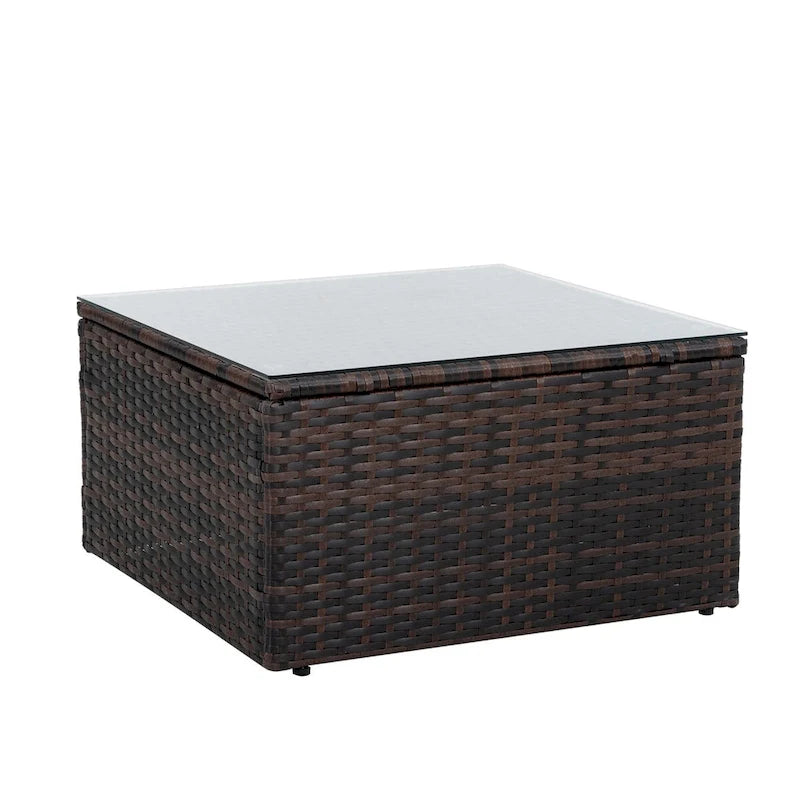 5 Set Wicker Furniture With Tempered Glass Coffee Table