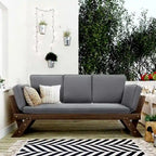 Outdoor Adjustable Wooden Daybed Sofa Chaise Lounge with Cushions