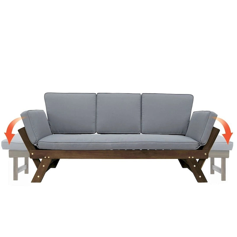 Outdoor Adjustable Wooden Daybed Sofa Chaise Lounge with Cushions