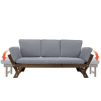 Outdoor Adjustable Wooden Daybed Sofa Chaise Lounge with Cushions