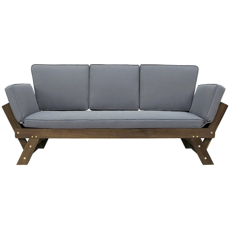Outdoor Adjustable Wooden Daybed Sofa Chaise Lounge with Cushions