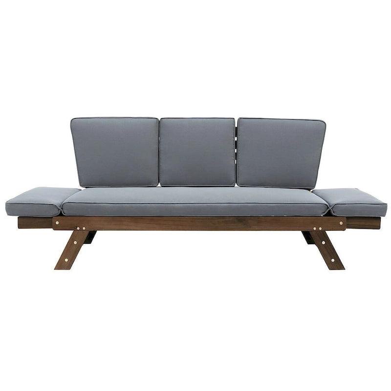 Outdoor Adjustable Wooden Daybed Sofa Chaise Lounge with Cushions