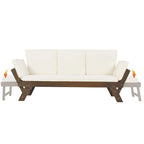 Outdoor Adjustable Wooden Daybed Sofa Chaise Lounge with Cushions