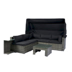 7-Piece Patio Furniture Set with Retractable Canopy - Grey Wicker, Black Cushions