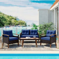 Blue Functional 4-Piece Garden Furniture Patio Seating Set with Thick Pillows