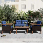 Blue Functional 4-Piece Garden Furniture Patio Seating Set with Thick Pillows