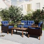 Blue Functional 4-Piece Garden Furniture Patio Seating Set with Thick Pillows