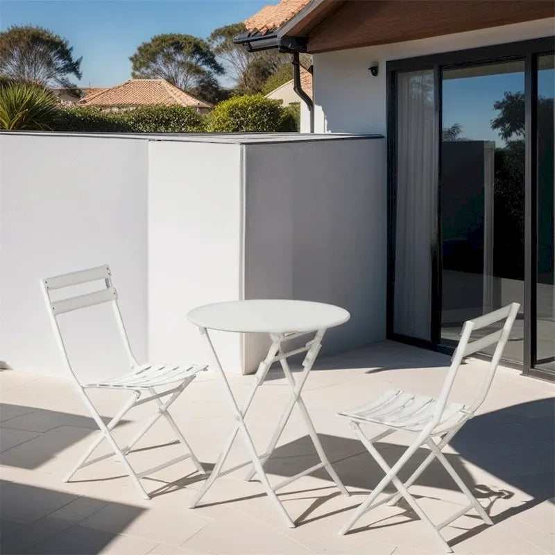 3 Piece Metal Patio Bistro Set with Foldable Round Table and Chairs - N/A
