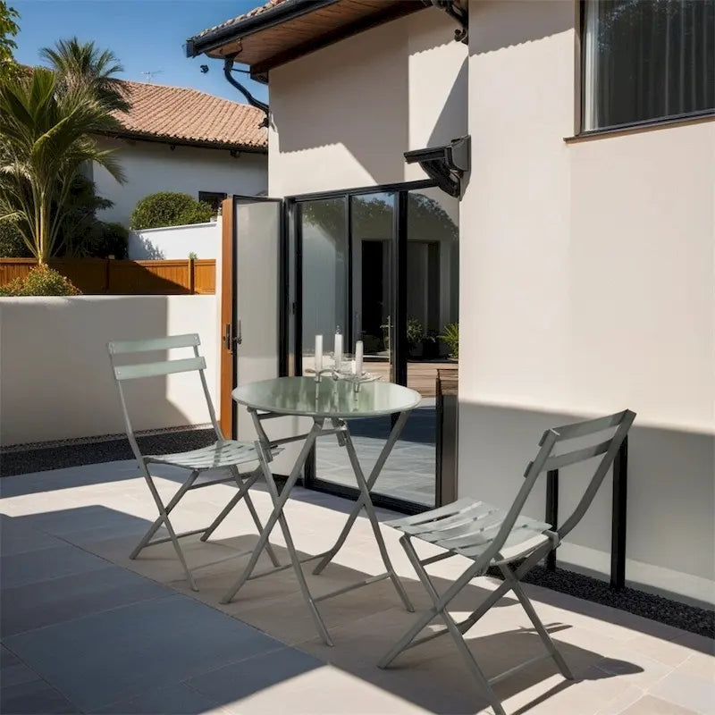 3 Piece Metal Patio Bistro Set with Foldable Round Table and Chairs - N/A