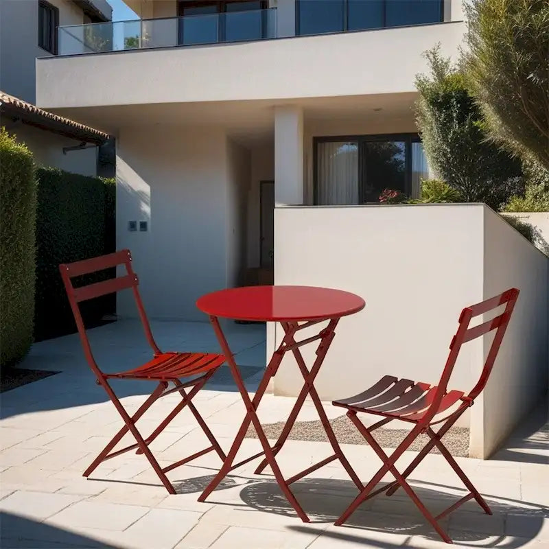 3 Piece Metal Patio Bistro Set with Foldable Round Table and Chairs - N/A