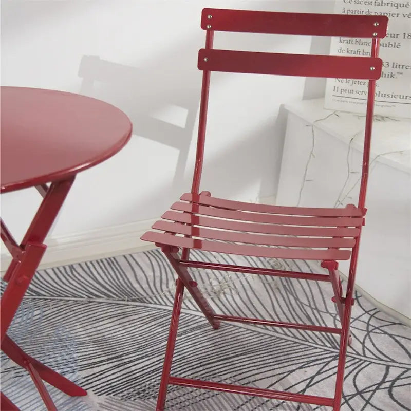 3 Piece Metal Patio Bistro Set with Foldable Round Table and Chairs - N/A