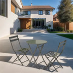 3 Piece Metal Patio Bistro Set with Foldable Round Table and Chairs - N/A