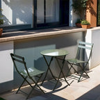 3 Piece Metal Patio Bistro Set with Foldable Round Table and Chairs - N/A