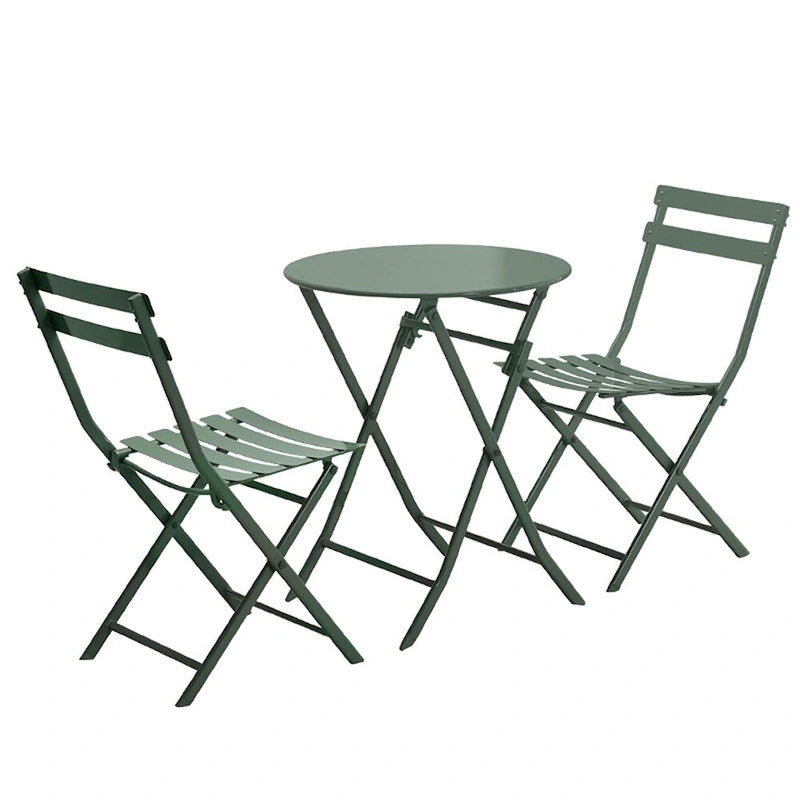 3 Piece Metal Patio Bistro Set with Foldable Round Table and Chairs - N/A