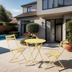 3 Piece Metal Patio Bistro Set with Foldable Round Table and Chairs - N/A