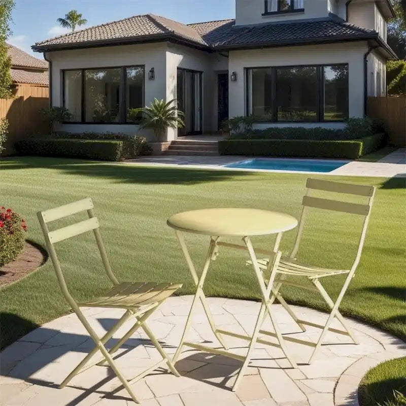 3 Piece Metal Patio Bistro Set with Foldable Round Table and Chairs - N/A