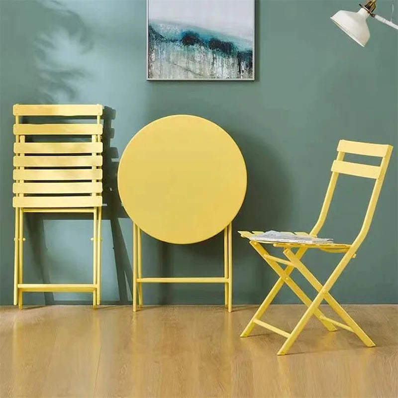 3 Piece Metal Patio Bistro Set with Foldable Round Table and Chairs - N/A