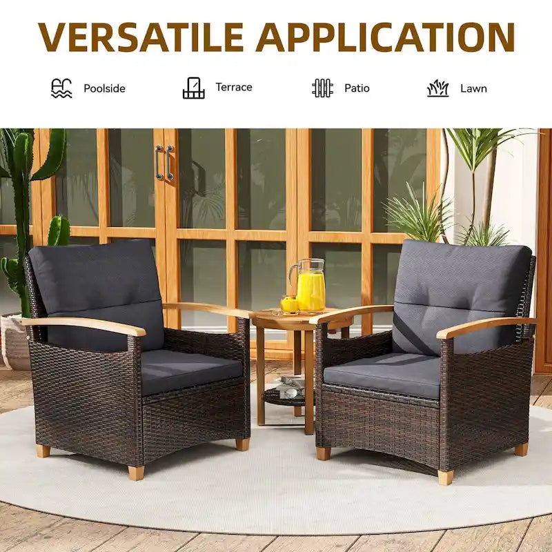 Wicker Bistro Set with Soft Cushions Comfort and Natural Aesthetics - 3 Pcs