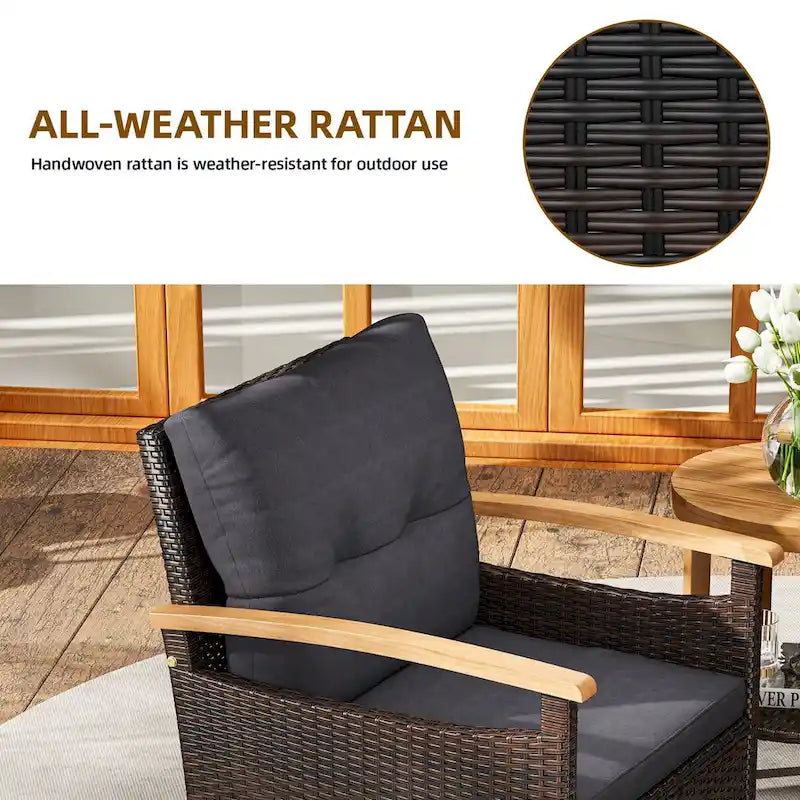 Wicker Bistro Set with Soft Cushions Comfort and Natural Aesthetics - 3 Pcs