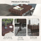 Folding Rattan Side Table, Outdoor End Table, Hand Woven PE Rattan Coffee Table for Balcony, Backyard, Garden, Lawn, Courtyard