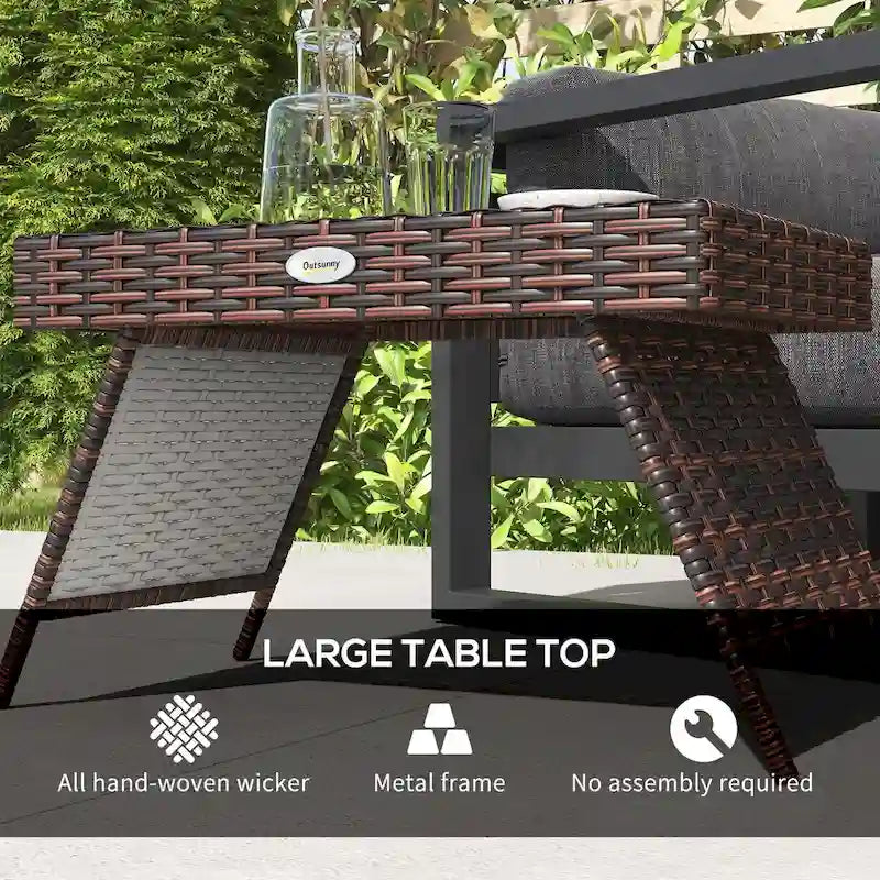 Folding Rattan Side Table, Outdoor End Table, Hand Woven PE Rattan Coffee Table for Balcony, Backyard, Garden, Lawn, Courtyard