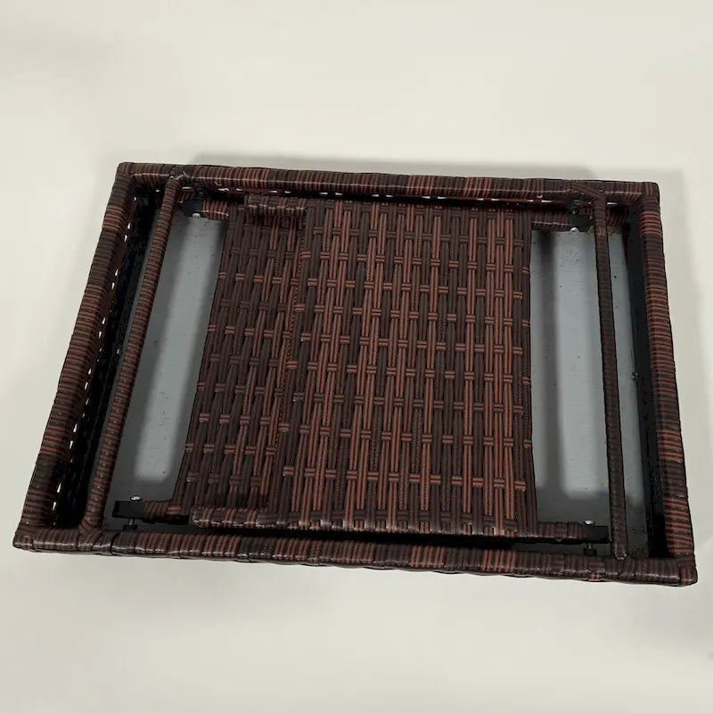 Folding Rattan Side Table, Outdoor End Table, Hand Woven PE Rattan Coffee Table for Balcony, Backyard, Garden, Lawn, Courtyard