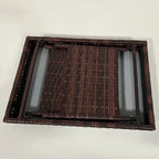 Folding Rattan Side Table, Outdoor End Table, Hand Woven PE Rattan Coffee Table for Balcony, Backyard, Garden, Lawn, Courtyard