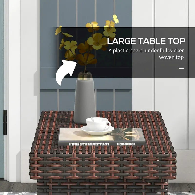 Folding Rattan Side Table, Outdoor End Table, Hand Woven PE Rattan Coffee Table for Balcony, Backyard, Garden, Lawn, Courtyard